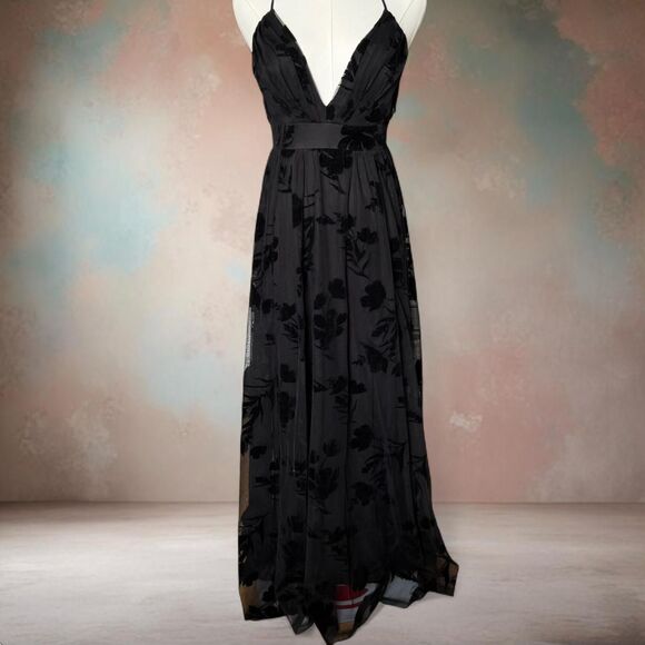 Sweet Storm Women's Velvet Burnout Gown Medium Black Whimsigoth FairyGoth Mesh - Picture 1 of 8
